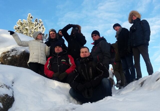 Uczestnicy grupy roboczej na punkcie widokowym - rezerwat "Stołby"